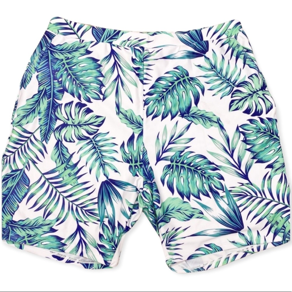 Tropical Palm Leaves Swim Trunks